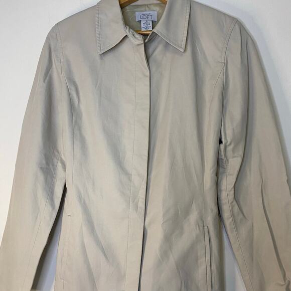 Loft Tan Long Button Up Lightweight Trench Coat Classic Work Size 4 - Picture 3 of 14